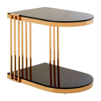 Novo Black Glass Side Table In Rose Gold U-Shaped Steel Frame