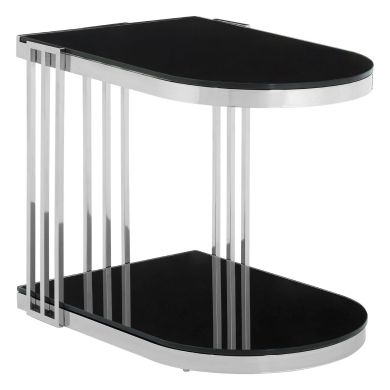 Novo Black Glass Side Table In Silver U-Shaped Steel Frame
