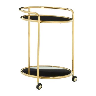 Novo Round Black Shelves Bar Trolley In Gold Steel Frame