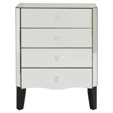Gabriella Mirrored Chest Of 4 Drawers With Pine Wood Legs