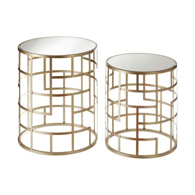 Avantis Mirrored Glass Set Of 2 Side Tables With Champagne Metal Frame