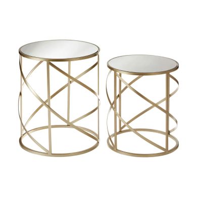Avantis Mirrored Glass Set Of 2 Side Tables With Swirl Frame