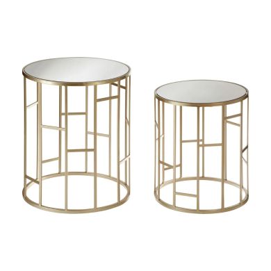 Avantis Mirrored Set Of 2 Side Tables With Asymmetrical Frame