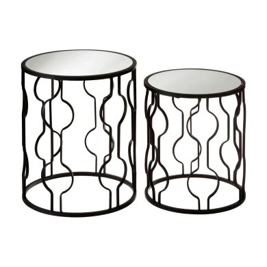 Avantis Mirrored Glass Set Of 2 Side Table With Undulating Frame