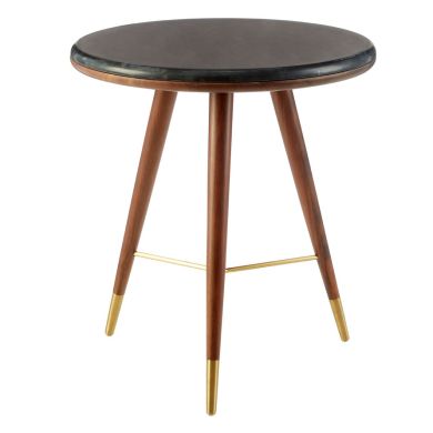Kenso Dark Grey Marble Top End Table With Walnut Legs