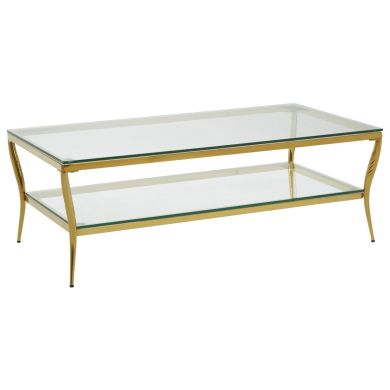 Arezzo Tempered Glass Coffee Table In Clear With Gold Stainless Steel Frame