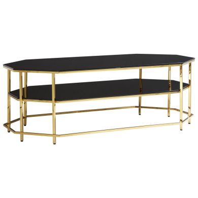 Arezzo Tempered Glass Coffee Table In Black With Gold Stainless Steel Frame