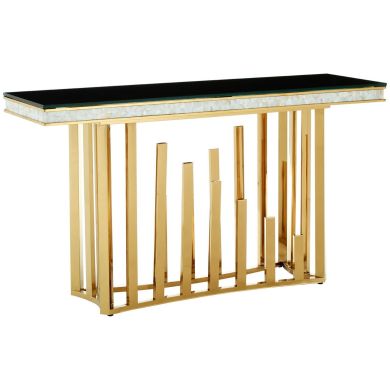 Eliza Black Glass Console Table With Gold Metal Base