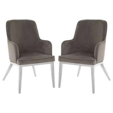 Enschede Grey Velvet Dining Chairs In Pair