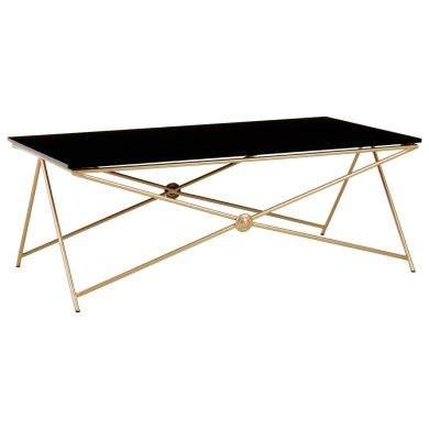 Monroe Glass Coffee Table In Black With Gold Metal Legs