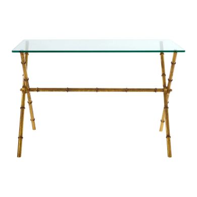 Monroe Clear Console Table With Distressed Gold Metal Frame