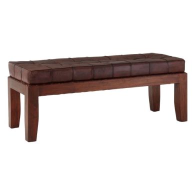 Inca Faux Leather Dining Bench In Antique Brown