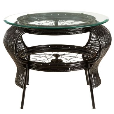 Mantis Round Clear Glass Coffee Table With Black Metal Frame