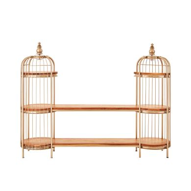 Mantis Long Metal Shelving Unit In Champagne Gold