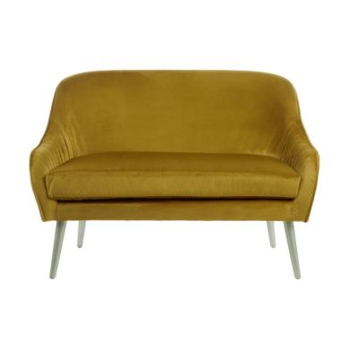 Lalette Velvet 2 Seater Sofa In Mustard With Natural Wooden Legs