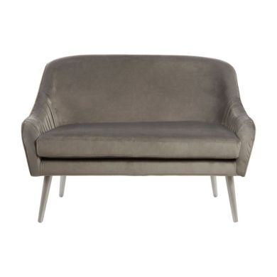 Lalette Velvet 2 Seater Sofa In Grey With Natural Wooden Legs