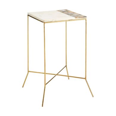 Valko Square Agate Stone Top Side Table With Gold Metal Frame