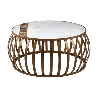 Vizzini Round Marble Coffee Table With Brass Metal Frame