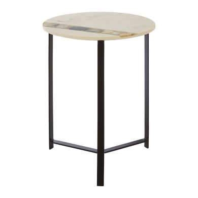Valko Round Agate Stone Side Table In Black Metal Frame