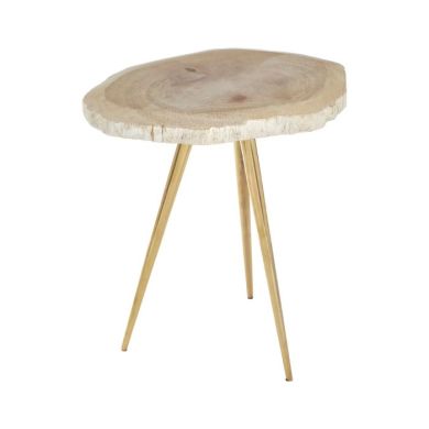 Ripley Petrified Wooden Top Side Table With Golden Metal Legs