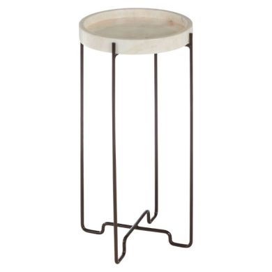 Ripley Round Onyx Stone Side Table In Natural With Black Frame