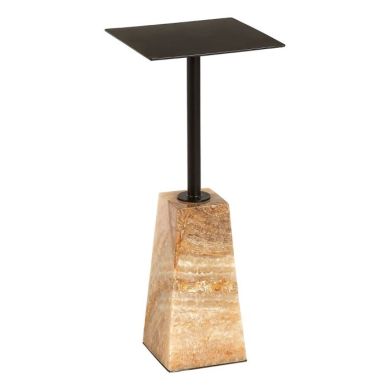 Ripley Black Metal Side Table With Natural Onyx Stone Base