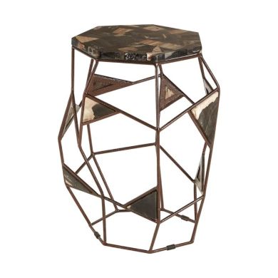 Ripley Petrified Wooden Top Side Table With Brass Asymmetric Frame