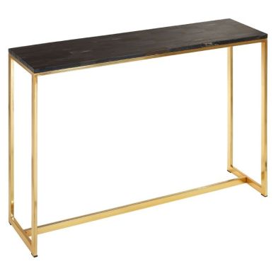 Ripley Petrified Wooden Top Console Table With Gold Metal Frame