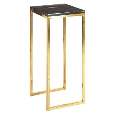 Ripley Dark Petrified Wooden Side Table With Gold Metal Frame
