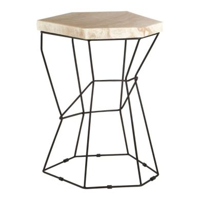 Ripley Small Onyx Stone Pedestal Table In Natural With Black Frame