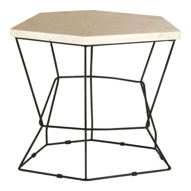 Ripley Onyx Stone Side Table In Natural With Black Polygonal Frame
