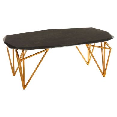 Ripley Black Marble Top Coffee Table With Rich Gold Metal Angular Legs