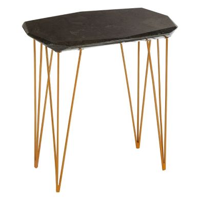 Ripley Large Black Marble Top Side Table With Rich Gold Metal Angular Legs