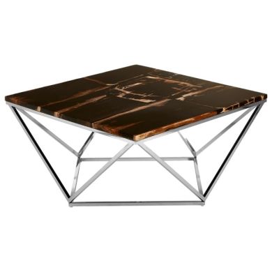 Ripley Square Dark Petrified Wooden Coffee Table In Brown