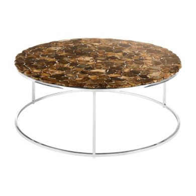 Ripley Round Agate Stone Top Coffee Table With Chorme Metal Frame