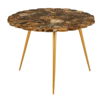 Ripley Agate Stone Top Side Table With Gold Metal Legs