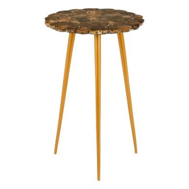 Ripley Round Agate Stone Top Side Table With Gold Metal Legs