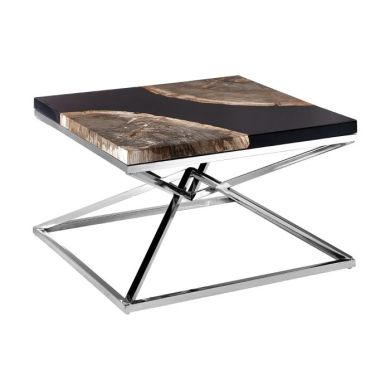 Ripley Petrified Wooden Coffee Table In Black With Geometric Base