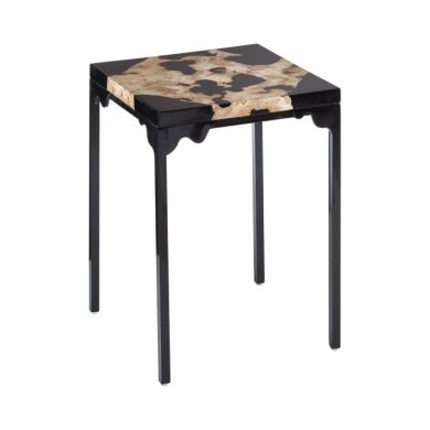 Ripley Cheese Stone Top Side Table With Black Metal Legs