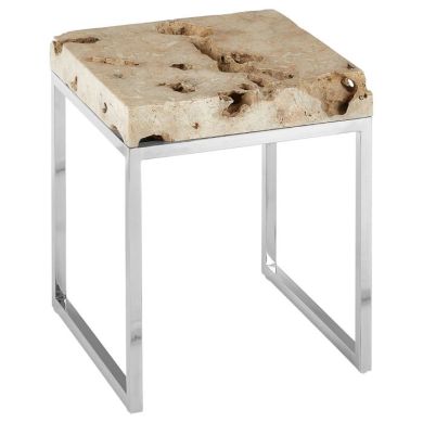 Ripley Square Cheese Stone Top Side Table With Stainless Steel Frame