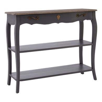 Loire Wooden Console Table With 2 Shelves In Dark Grey