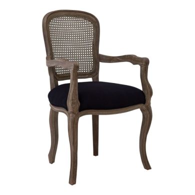 Lankaran Mahogany Wood Armchair With Black Fabric Seat