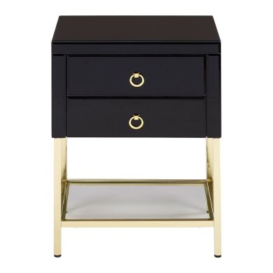 Kensington Townhouse Glass Bedside Cabinet In Black With 2 Drawers
