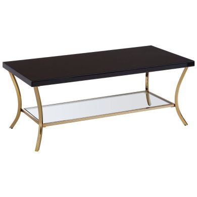Kensington Townhouse Glass Coffee Table In Black With Gold Legs