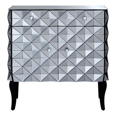 Soho Mirrored Glass Sideboard In Silver With Black Wooden Legs