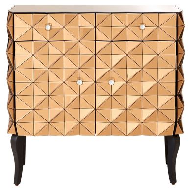 Soho Mirrored Glass Sideboard In Copper With Black Wooden Legs