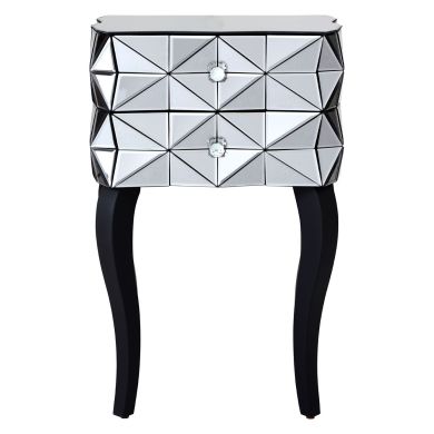 Soho 3D Mirrored Glass Side Table With 2 Drawers