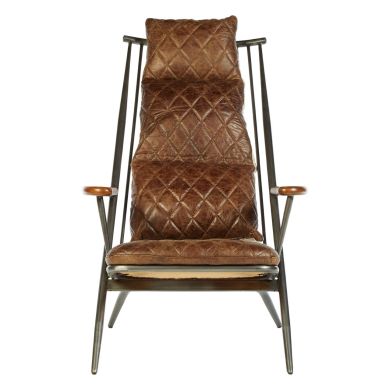 Hoxton Genuine Leather Armchair In Brown With Metal Frame