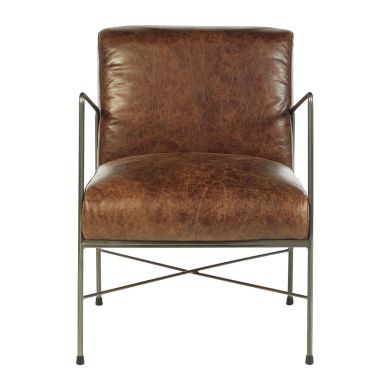 Hoxton Faux Leather Dining Chair In Brown With Sturdy Iron Legs