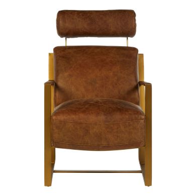Hoxton Genuine Leather Lounge Chair In Rose Gold